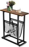 costway Industriële Bijzettafel 2-Laags Slanke Banktafel 48 x 18 x 54,5 cm Bruin + Zwart
