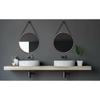 TALOS Copper Style Badspiegel, rund, Ø 50 cm - Badezimmerspiegel - kupfer - Aufhängeband in Lederoptik, schwarz
