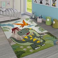 PACO HOME Kinderzimmer Teppich Grün Dinosaurier Dschungel Vulkan 3-D Effekt Kurzflor 80x150 cm