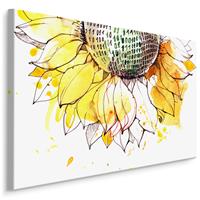 Karo-art Schilderij - Geschetste zonnebloem (print op canvas), premium print