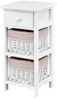 costway 3-Laags Nachtkastje met Lade en 2 Opbergmanden 28 x 26 x 59,5 cm Wit +Beige
