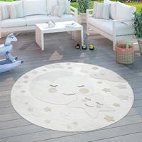 PACO HOME Kinderteppich Kinderzimmer Outdoorteppich Rund Spielteppich 3D Effekt Mond Beige Ø 200 cm Rund