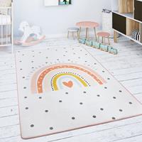 PACO HOME Kinderteppich Teppich Kinderzimmer Spielmatte Regenbogen Herz Creme Rosa 80x150 cm