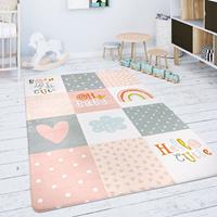 Paco Home Kindervloerkleed Chicos 554 Platweefsel, met een opschrift & regenboog of sterretjes, pastelkleuren