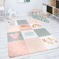 PACO HOME Kinderteppich Teppich Kinderzimmer Spielmatte Rauten Sterne Grau Rosa Weiß 120x160 cm