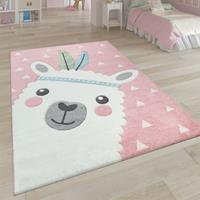 PACO HOME Kinderteppich Rosa Kinderzimmer 3-D Design Alpaka Motiv Pastellfarben Robust 160x230 cm