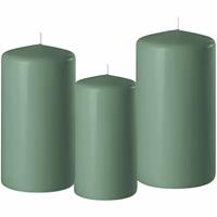 Set Van 3x Stuks Groene Stompkaarsen 10-12-15 Cm Met Diameter 6 Cm feer Kaarsen Voor Binnen