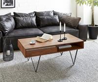 DELIFE Couchtisch Stonegrace 115x60 cm Akazie Braun Schiefer 2 Schubladen 1 Fach V-Fuß Schwarz