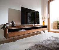 DELIFE Lowboard Stonegrace 240 cm Akazie Braun Steinfurnier 4 Schubladen 1 Fach V-Fuß Schwarz