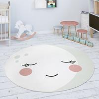 PACO HOME Kinderteppich Teppich Rund Kinderzimmer Spielmatte Mond Motiv Creme Weiß 80 cm Rund