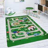PACO HOME Kinderteppich Teppich Kinderzimmer Spielteppich Spielmatte Straßenteppich Grün 120 cm Rund