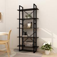 vidaXL Bücherregal 5 Fächer Schwarz 80x30x175 cm Kiefernholz 
