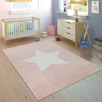 PACO HOME Kinderteppich Teppich Kinderzimmer Mädchen Moderner Kurzflor Sternen Design Pastell Rosa Weiß 80x150 cm