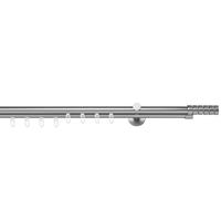 ondeco Gardinenstange auf Maß Innenlauf 20mm Rille 2-lauf Vorhangstange Wandträger 12cm Stilgarnitur mit Gleiter für Vorhänge - Edelstahl-Optik - 210cm