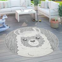 PACO HOME Kinderteppich Kinderzimmer Outdoorteppich Rund Spielteppich 3D Effekt Lama Grau Ø 200 cm Rund