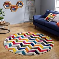 FLAIR RUGS Teppich "Bolero", rund, 10 mm Höhe, fußbodenheizungsgeeignet, geometrisches Muster, bunt gemustert, Zickzack, ideale Teppiche für Wohnzimmer, Schlafzimmer, Kinderzim