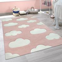 PACO HOME Kinder Teppich Weiß Rosa Kinderzimmer Pastellfarben Wolken Design Kurzflor 3-D 200x290 cm - 