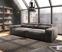 DELIFE Big-Sofa Sirpio XL 270x125 cm Mikrofaser Khakibraun Kedernaht mit Hocker