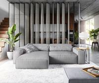 DELIFE Ecksofa Sirpio XL 270x175 cm Mikrofaser Grau Kedernaht mit Hocker