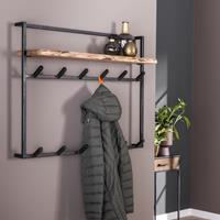 LifestyleFurn Kapstok Cruz Acaciahout en metaal, met 12 haken en plank - Massief acacia naturel