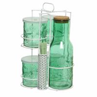 Decoris Groene Karaf/sapkan/schenkkan 1 Liter Met 4 Mason Jars En Rietjes chenkkannen