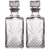 Set Van 2x Stuks Glazen Whisky/water Karaffen Met Dop 1 Liter - Whiskeykaraffen