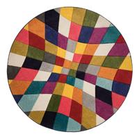FLAIR RUGS Wollteppich "Rhumba", rund, 10 mm Höhe, fußbodenheizungsgeeignet, strapazierfähig, geometrisches & buntes Muster, Rauten, ideale Teppiche für Wohnzimmer, Schlaf