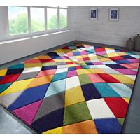 FLAIR RUGS Wollteppich "Rhumba", rechteckig, 10 mm Höhe, fußbodenheizungsgeeignet, strapazierfähig, geometrisches & buntes Muster, Rauten, ideale Teppiche für Wohnzimmer, 