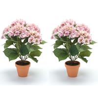 Emerald Set van 3x stuks roze hortensia Hydrangea Macrophylla kunstplant in kunststof pot cm -