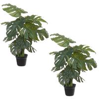 Louis maes Set van 2x stuks groene europalm Split Philo kunstplanten in zwarte kunststof pot 55 cm -