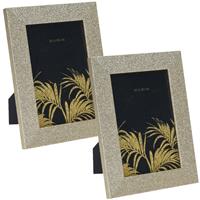 2x stuks houten fotolijst met gouden glitters geschikt voor een foto van 10 x 15 cm -