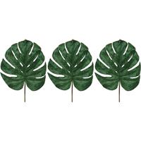 Shoppartners 3x Groene fluwelen Monstera/gatenplant kunsttakken/planten 80 cm -