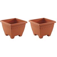 Hega Hogar Set van 2x stuks terracotta vierkante plantenpotten/bloempotten Lima 35 cm kunststof - Bloempotten/plantenpotten voor binnen/buiten