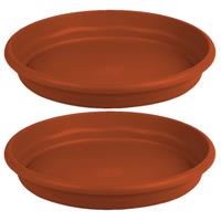 Hega Hogar Set van 2x stuks bloempot/plantenpot terra cotta onderschaal/opvangbord kunststof diameter 29 cm.