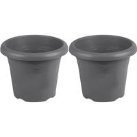 Hega Hogar 2x Grijze ronde plantenpotten/bloempotten Flori 20 cm kunststof - Onbreekbare plantenbakken/bloembakken - Tuin decoraties