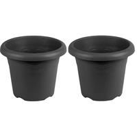 2x Antraciete plantenbakken/bloempotten 22 cm - Woon/tuinaccessoires/decoratie - Ronde bloempotten/plantenpotten voor binnen/buiten