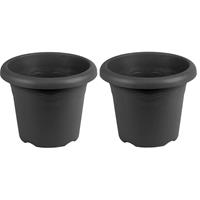 2x Antraciete plantenbakken/bloempotten 22 cm - Woon/tuinaccessoires/decoratie - Ronde bloempotten/plantenpotten voor binnen/buiten