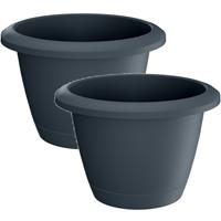 2x Stuks kunststof Respana bloempotten/plantenpotten antraciet 16 cm inclusief onderzetter - Kleine bloempotjes/plantenpotjes