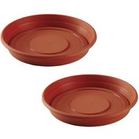 Hega Hogar Set van 2x stuks bloempot/plantenpot terra cotta kleur onderschaal/opvangbord kunststof diameter 26 cm.