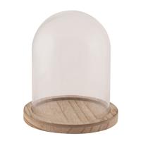 Bellatio Glazen decoratie stolp op houten plateau 10 x 16 cm - Home Deco stolpen - Woonaccessoires