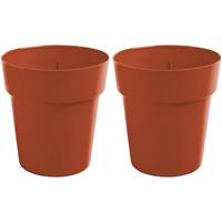 Hega Hogar 2x Terracotta ronde plantenpotten/bloempotten Melisa 20 cm kunststof - Onbreekbare plantenbakken/bloembakken - Tuin decoraties