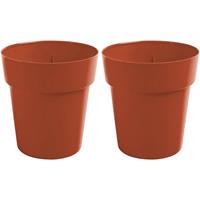 Hega Hogar 2x Terracotta ronde plantenpotten/bloempotten Melisa 20 cm kunststof - Onbreekbare plantenbakken/bloembakken - Tuin decoraties