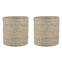 Mica Decorations 2x stuks naturel rotan planten/bloemen pot mand van gedraaid jute/riet H18 en D18 cm - Met plastic binnenkant