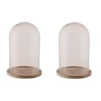 2x Glazen decoratie stolpen op houten plateau 17 x 25 cm - Home Deco stolpen - Woonaccessoires