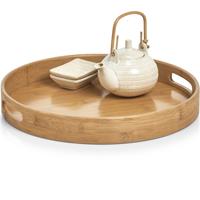 Zeller 1x Dienbladen rond bamboe hout 38 x 5 cm -  - Woondecoratie - Keukenbenodigdheden - Dranken serveren - Serveerbladen/Dienbladen van hout