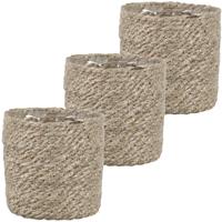 Mica Decorations 3x stuks naturel rotan planten/bloemen pot mand van gedraaid jute/riet H12 en D12 cm - Met plastic binnenkant