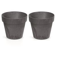 3x Kunststof bloempotten betonlook 17 cm antraciet - Bloempotten/plantenpotten voor binnen en buiten
