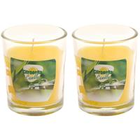 Set van 2x stuks citronella anti muggen kaarsen in kaarsenhouder transparant glas 5 x 6 cm