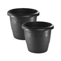 Hega Hogar Set van 2x stuks bloempot/plantenpot antraciet kunststof diameter 40 cm - Hoogte 32 cm - Buiten gebruik