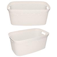 2x Witte wasmanden 35 liter 54 x 34 x 23 cm - Kunststof/plastic draagmand - De was doen huishoudartikelen - Wasmanden/wasgoedmanden